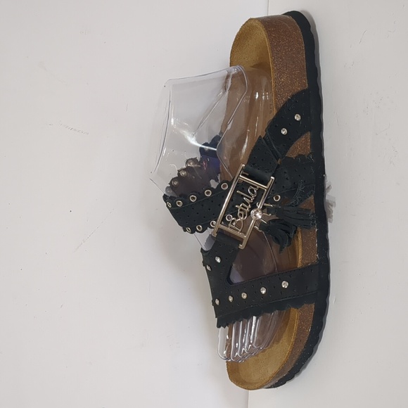 Birkenstock Betula Krystle Black Leather Studded Rhinestone Cork Slides size 10 - Picture 1 of 8